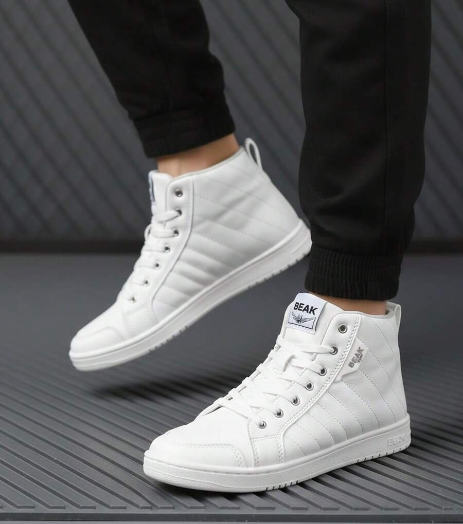 Tenis para hombre piel sintética blanco transpirable punta redonda con agujeta suela baja estilo casual para diario - Blanco - Ver 1