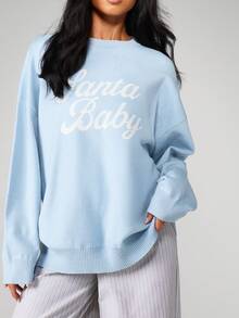 MISSGUIDED Suéter de punto extra grande con texto en script para la temporada navideña "Santa Baby" - Azul - Ver 6