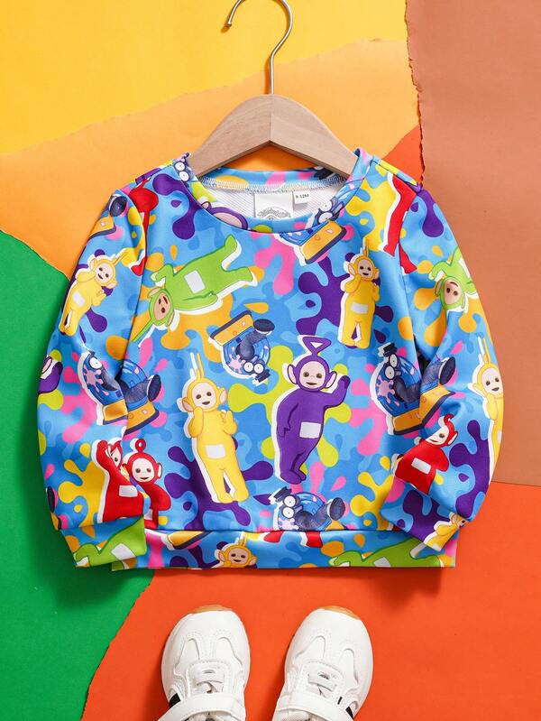 Teletubbies X SHEIN Baby Boy Casual Cute Cartoon Pattern Crew Neck Sweatshirt, Autumn
