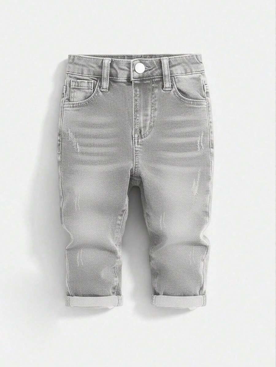 SHEIN Baby Boys Casual Soft Cute Ripped Cat Whiskers High Stretch Skinny Black Denim Jeans,Casual And Versatile For Baby Boys Indoor/Outdoor Fall/Winter Clothes