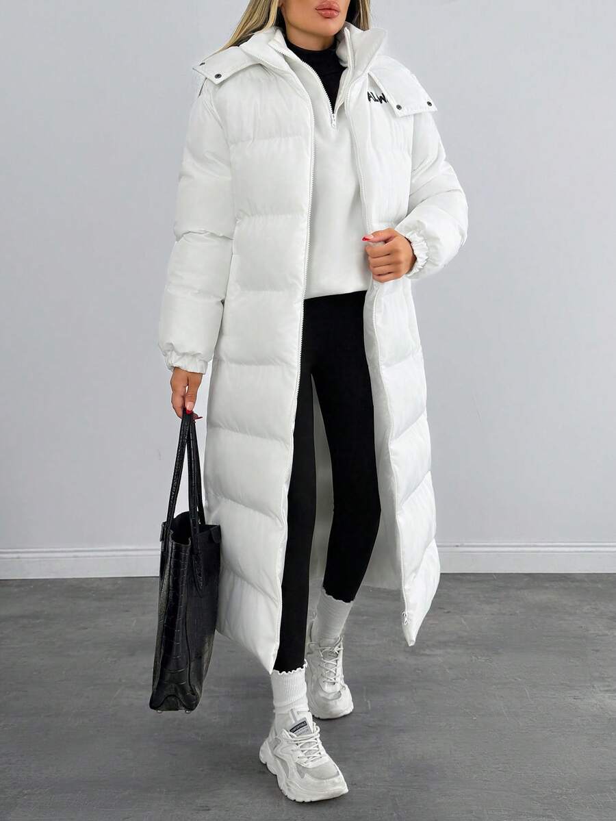 SHEIN Cottnline 连帽保暖长款棉服 - 白色 - 查看 1