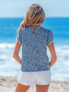 Sylviya Ditsy Floral Print Petal Sleeve Blouse