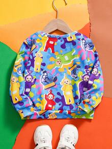 Teletubbies X SHEIN Baby Boy Casual Cute Cartoon Pattern Crew Neck Sweatshirt, Autumn Toddler Clothes Baby Boy Full Sleeve Tshirts Baby Boy Sweatshirt - White - View 2