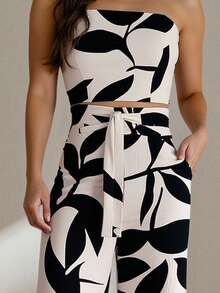 INAWLY 2 Pieces Loose Jumpsuit Set With Bandeau Top And Wide Leg Pants, Casual Vacation