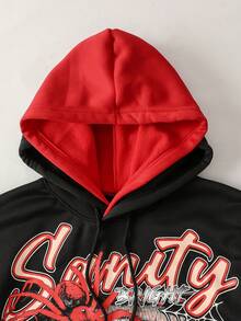 ROMWE MEN Street Life Áo hoodie rộng rãi in hình mắt và nhện cho nam, áo dài tay - màu đen - Xem 3