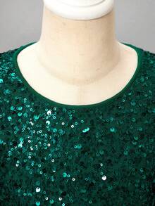 SHEIN Young Girl' Green Sequin Long Sleeve Mesh Dress - Green - View 4