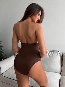 Aloruh Áo vest không tay cổ khoét sâu đính khóa kim loại thanh lịch dành cho nữ màu nâu - màu nâu - Xem 3