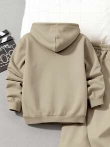 Manfinity Homme Plus Size Men's Casual Graphic Print Drawstring Hoodie, Long Sleeve Top - Khaki - View 3