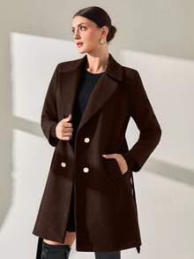 CLARA VERO Women Button And Belt Detailed Over Coat - Brown - View 1