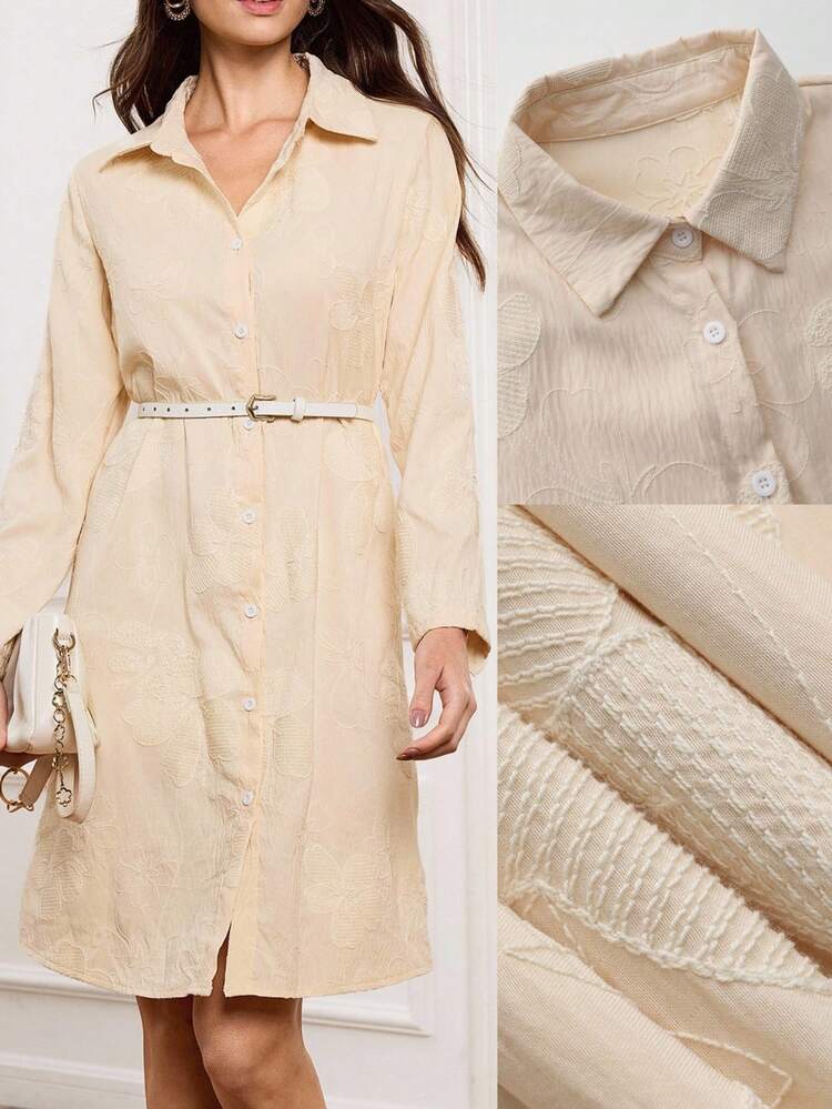 Women's Casual Commuter Solid Color Front Button Mid-Length Dress
