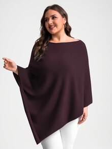 INAWLY Chal de punto holgado con dobladillo asimétrico de unicolor para mujer de talla grande - Burdeos - Ver 1