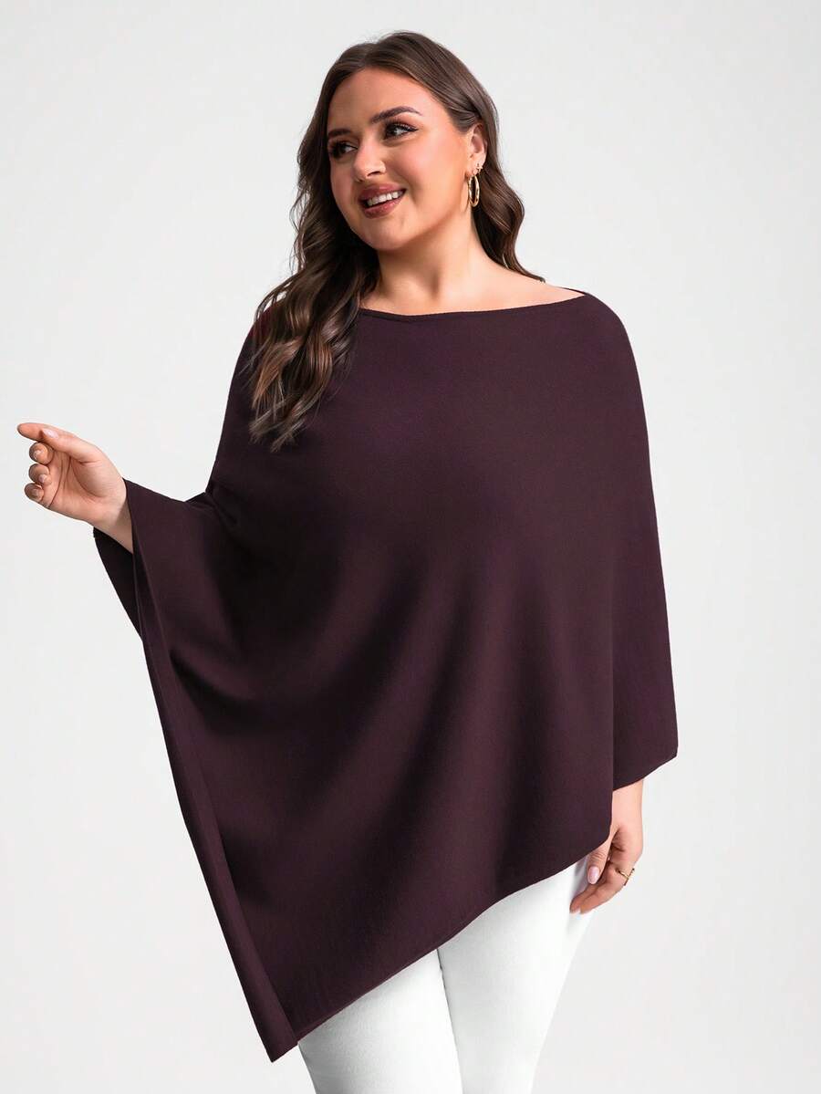 INAWLY Chal de punto holgado con dobladillo asimétrico de unicolor para mujer de talla grande - Burdeos - Ver 1