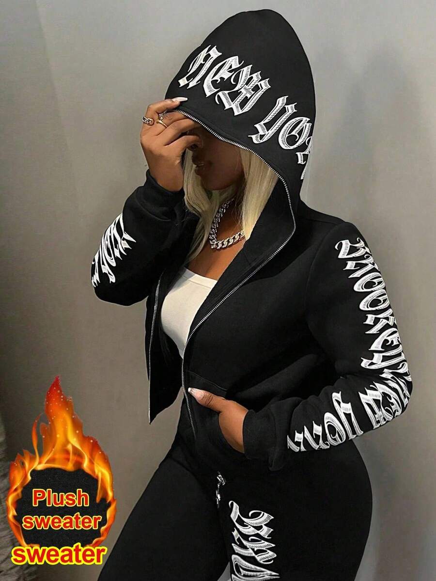 BamGleam Áo hoodie dài tay có khóa kéo phía trước và túi, trang phục thường ngày, áo dài tay tốt nghiệp, áo đi học, áo khoác mùa thu cho giáo viên. - màu đen - Xem 1