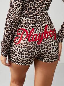 Missguided x Playboy 圣诞豹纹纽扣长袖连体衣，配红色滚边 - 彩色 - 查看 4