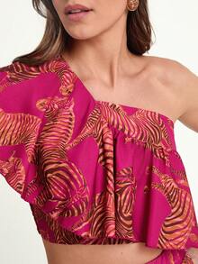 CAJUNI Vacation Casual Zebra Print Cropped Top And Shorts Set - Multicolor - View 1