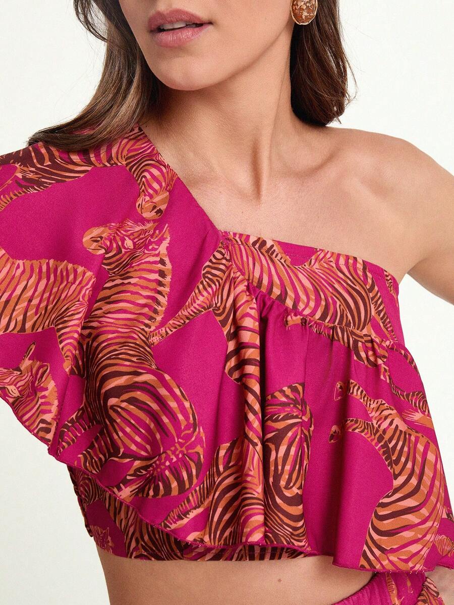 CAJUNI Vacation Casual Zebra Print Cropped Top And Shorts Set - Multicolor - View 1