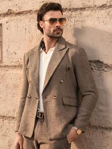 HIMLAND 男士双排扣夹克西装套装（含裤子） - 咖啡棕 - 查看 5