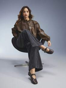 CUCCOO GRLICON 女士珍珠铆钉平底玛丽珍鞋，百搭一脚蹬乐福鞋，适合万圣节、圣诞节和派对穿着 - 棕色 - 查看 7