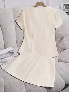 Franclia 2pcs Set Women Summer Casual/Office Solid Color Short Sleeve Shirt And Mini Skirt Set