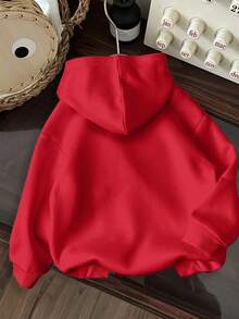 SHEIN Leap Crew Tween Girl Horse Embroidery Hooded Sweatshirt In Fall/Winter - Red - View 2