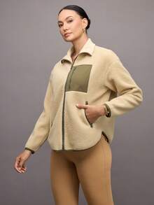 Activina 女士高领长袖加厚保暖运动夹克 - 卡其色 - 查看 3