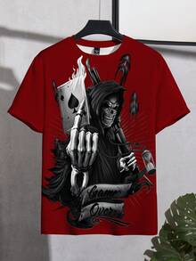 Manfinity LEGND Camiseta casual de manga corta con hombros caídos para hombres con estampado creativo, cuello redondo versátil, para verano - Multicolor - Ver 3