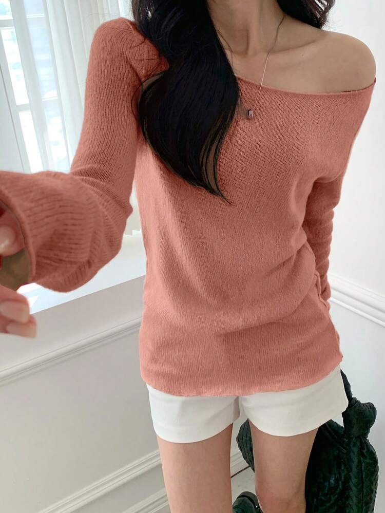 Women's Solid Color Casual Loose Regular Long Sleeve T-Shirt, Autumn