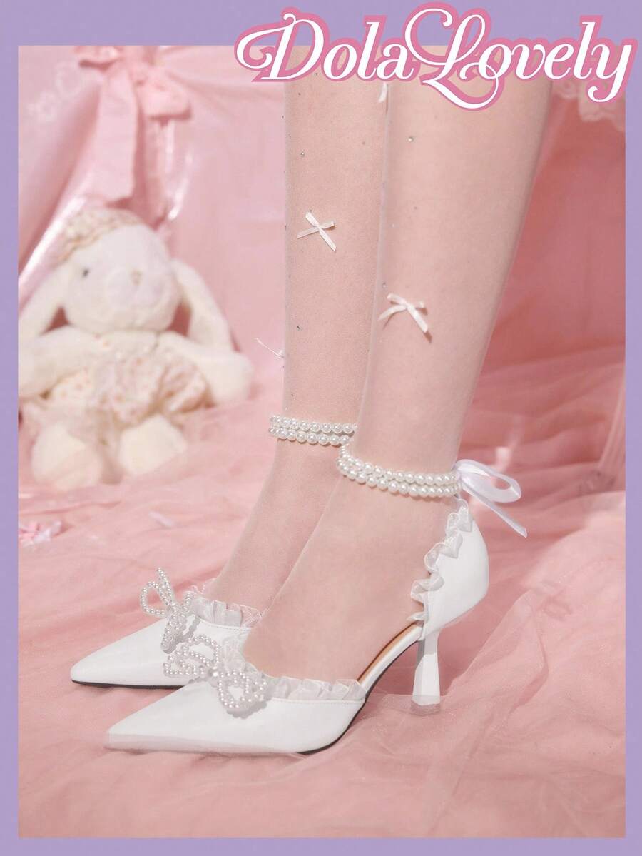 Dola Lovely Women's Fashion Pearl Bow Decor Comfortable Versatile High Heel Pumps