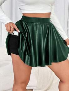 Calvaya Váy PU cỡ lớn có cạp chun, Valentine - Màu xanh lá cây đậm - Xem 4