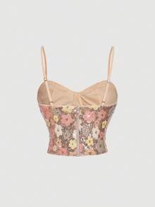 SHEIN MOD 华丽的宫廷风格亮片刺绣梅花吊带背心——完美适用于约会、派对、舞会、节日和生日庆典，充满90年代春日花卉美学，也适合游乐园、冬季、圣诞节、新年、感恩节等场合。亮片上衣，亮片上衣 - 彩色 - 查看 2