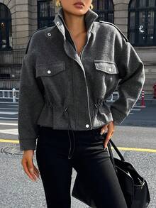 DAZY Women's Fashionable Drawstring Waist Jacket For Commuting, Autumn Women Coats