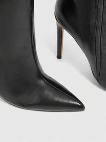 Daringsoles Botas altas de tacón alto de moda con diseño de hebilla y punta puntiaguda para mujer - Verde Oscuro - Ver 4