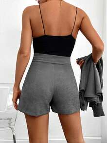 Corduroy Shirt Pleated Skirt Two Pieces Set - Grey - View 7
