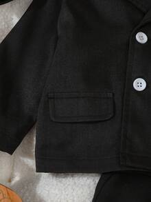 SHEIN 4 件套男婴绅士西装套装：白色长袖衬衫配领结 + 休闲宽松双排扣长袖西装外套 + 松紧腰吊带裤 + 帽子，优雅正式服装，适合婚礼、生日派对、周年纪念、毕业典礼、引座员、戒指持有人 - 黑色 - 查看 6