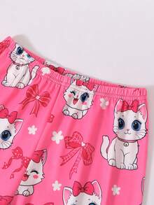 可爱INS猫咪蝴蝶结图案圆领女童睡衣 - 彩色 - 查看 4