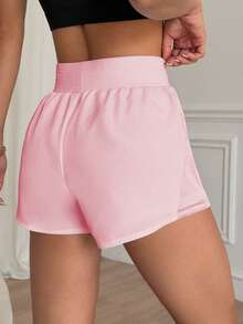 Easithlete Pantaloni scurți sport lejeri, culoare solidă, cu talie și șnur, plisați, roz, pantaloni scurți roz deschis, pantaloni scurți comozi, pantaloni scurți de antrenament, pantaloni scurți cu plasă laterală, pantaloni scurți de antrenament