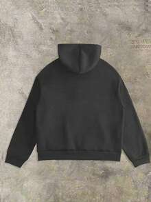 Manfinity Dauomo 男士休闲刺绣拉链连帽卫衣，长袖上衣 - 深灰色 - 查看 2