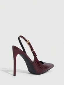 CUCCOO SZL 女士尖头细跟酒红色镜面压纹低帮露跟高跟鞋，简约时尚性感节日派对宴会女士高跟鞋，情人节女士鞋履 - 咖啡棕 - 查看 8