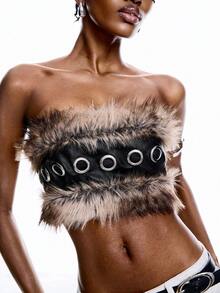 LYSMO Top tubo corto y sexy con diseño de ojales y parches de estilo Y2K para mujer