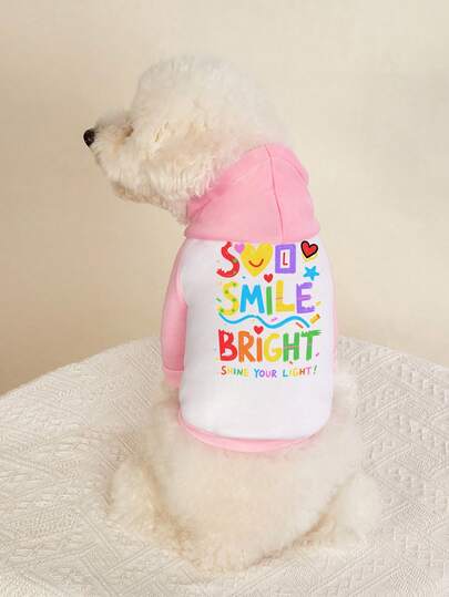 PETSIN 1 彩色字母印花宠物连帽衫，宠物运动风格，粉色和白色加厚保暖服装