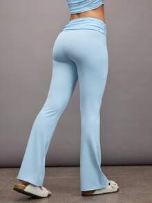 Activina Women's Solid Color Ruched Waist Flare Yoga Pants - Baby Blue - View 7