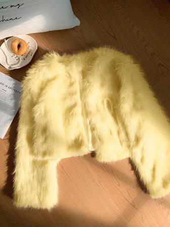 SHEIN Privé 秋冬大码女式仿皮草无领夹克