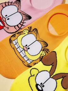 GARFIELD | SHEIN 5 đôi tất cổ ngắn mềm mại thoáng khí họa tiết mèo, chó và gấu, tất không lộ, mũi và gót được gia cố, thích hợp cho mùa xuân/hè, cặp đôi, nam, nữ, unisex - Nhiều màu - Xem 11