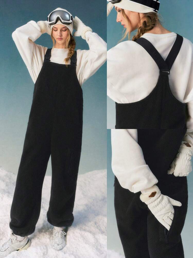 Skiing Collection Cloud Fleece Ice Breaker Cozy Plush Side Pockets Adjustable Straps Drawstring Hem Ski Snow Bib Overall Pants Autumn Winter Outdoors Skiing Snowboarding