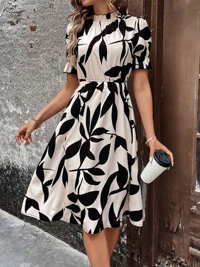 EMERY ROSE 女式立领植物印花长裙女装