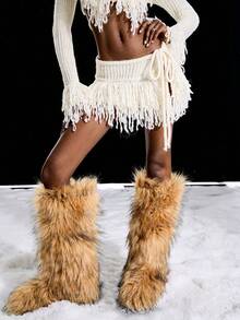 LYSMO 女式纯色流苏装饰结饰开叉休闲毛衣裙