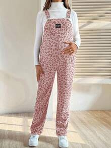 SHEIN 孕妇豹纹无袖休闲宽松百搭前钩连体裤 - 粉色 - 查看 3