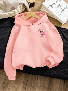 SHEIN Playful Pals 少女休闲时尚可爱趣味卡布奇诺芭蕾舞者印花双面卫衣，粉色，适合日常、户外、运动和上学穿着，秋冬季可爱卫衣粉色印花卫衣 - 粉色 - 查看 2