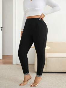 SHEIN Frenchy 大码休闲百搭千鸟格拼接修身裤 - 彩色 - 查看 4