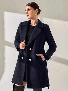 CLARA VERO Women Button And Belt Detailed Over Coat - Navy Blue - View 1